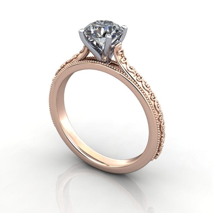 Vintage Diamond Ring, RV2, Rose Gold, 3D