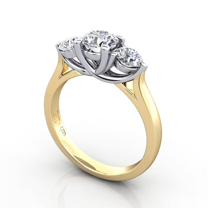 Trilogy Engagement Ring, Yellow Gold, RT1, 3D