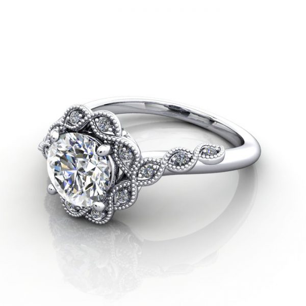 14K White Gold Vintage Style Halo Diamond Engagement Ring 5/8CTTW - Garris  Jewelers