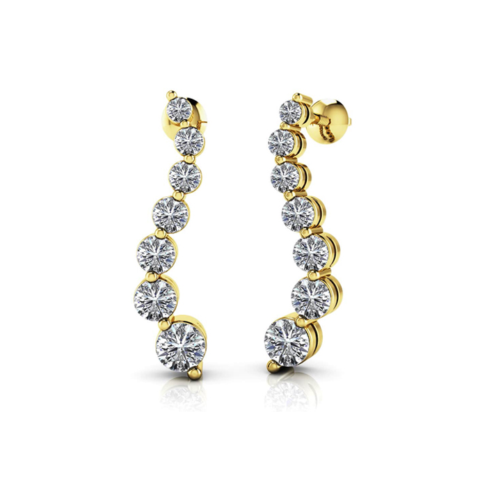 Diamond Drop Earrings, Wave, Yellow Gold Thumb