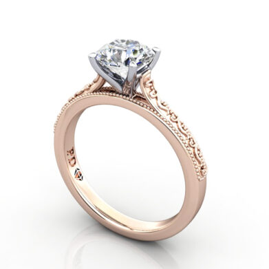 Round Diamond Ring Rose Gold RS50 3D