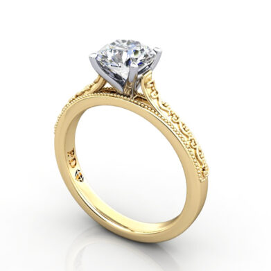 Round Diamond Ring Yellow Gold RS50 3D